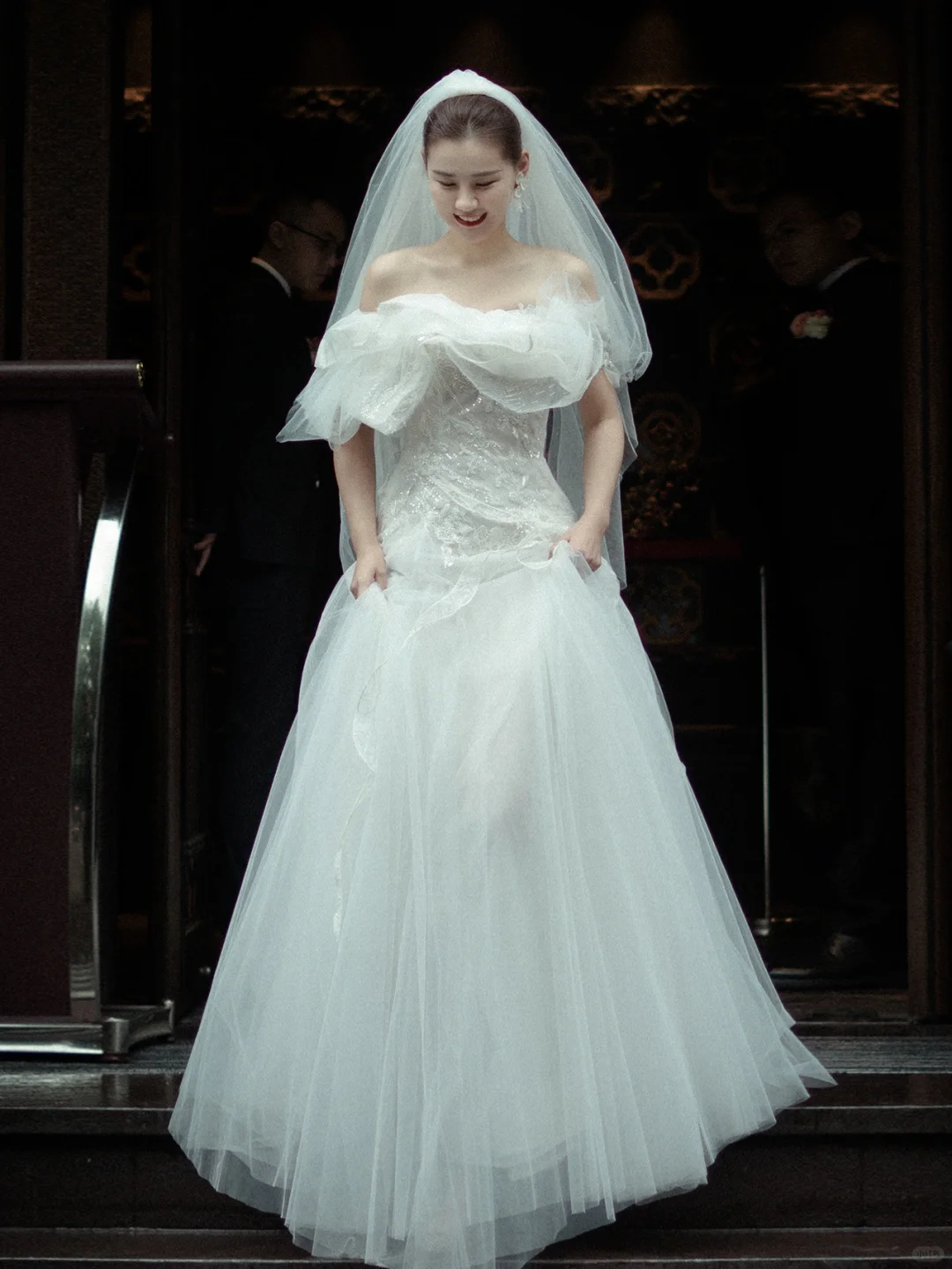 Pretty A Line Off The Shouder Tulle Lace With Veil Long Wedding Dresses C4205
