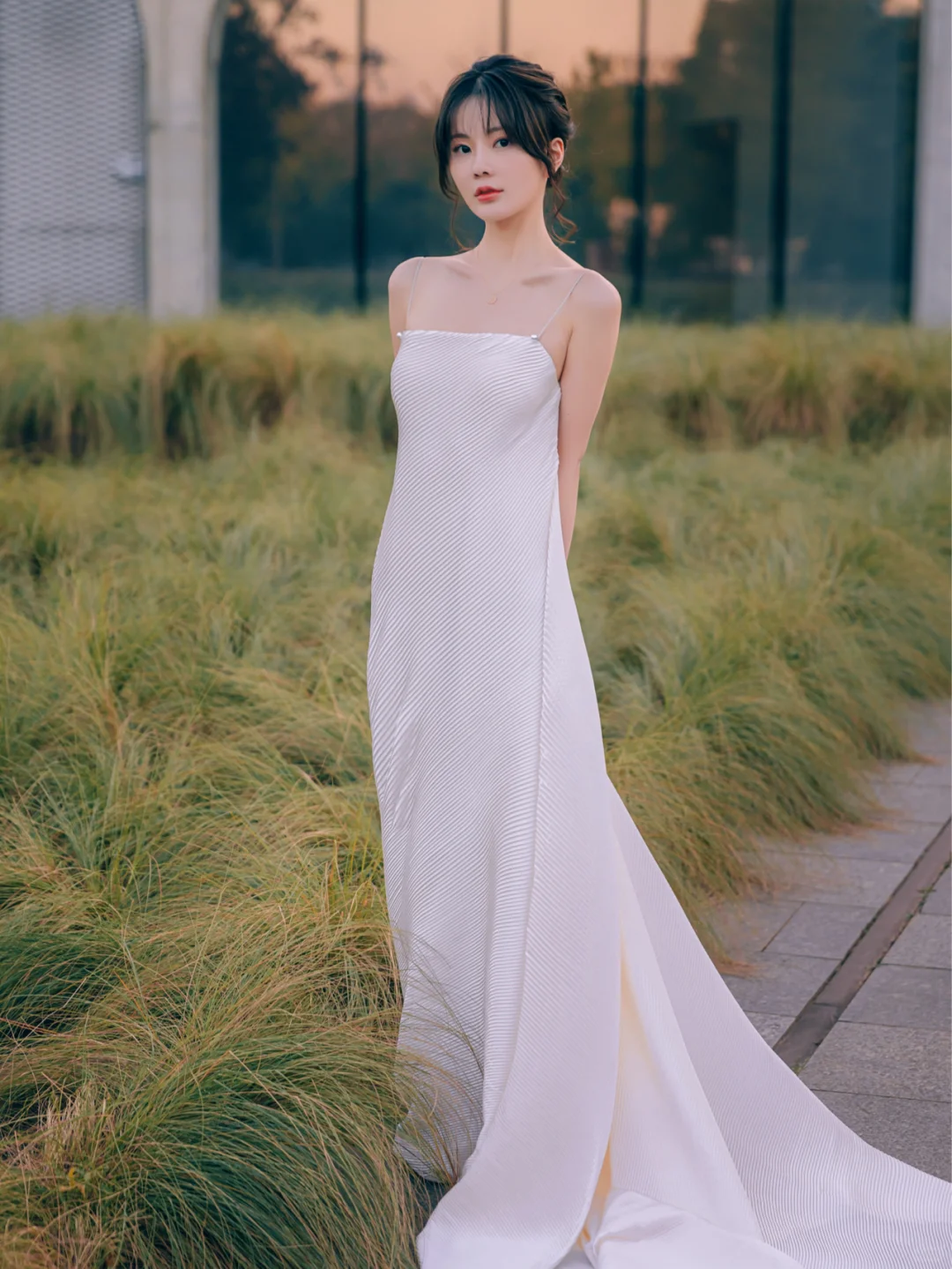 Elegant A Line Spaghetti Straps Satin Long Wedding Dresses C4224