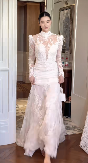 Dreamy Mermaid White Satin Tulle Lace Long Sleeves Long Wedding Dresses C4241