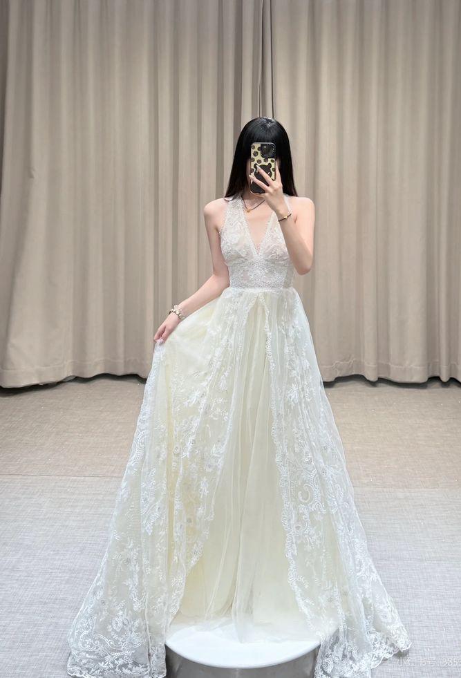 Pretty A Line Halter Tulle Lace Long Wedding Dresses C4253