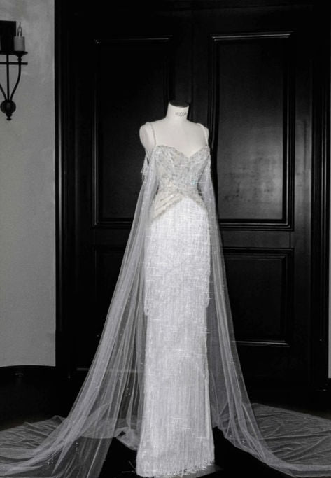 Gorgeous  Mermaid Spaghetti Straps Tulle Baeded Long Wedding Dresses C4272