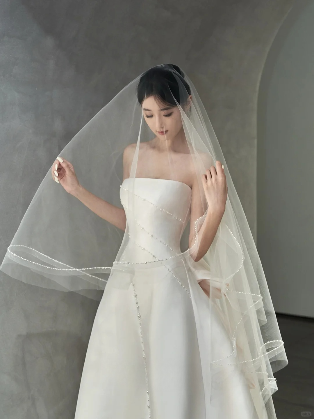 Eelgant A Line Satin Beaded With Veil Long Wedding Dresses C4291