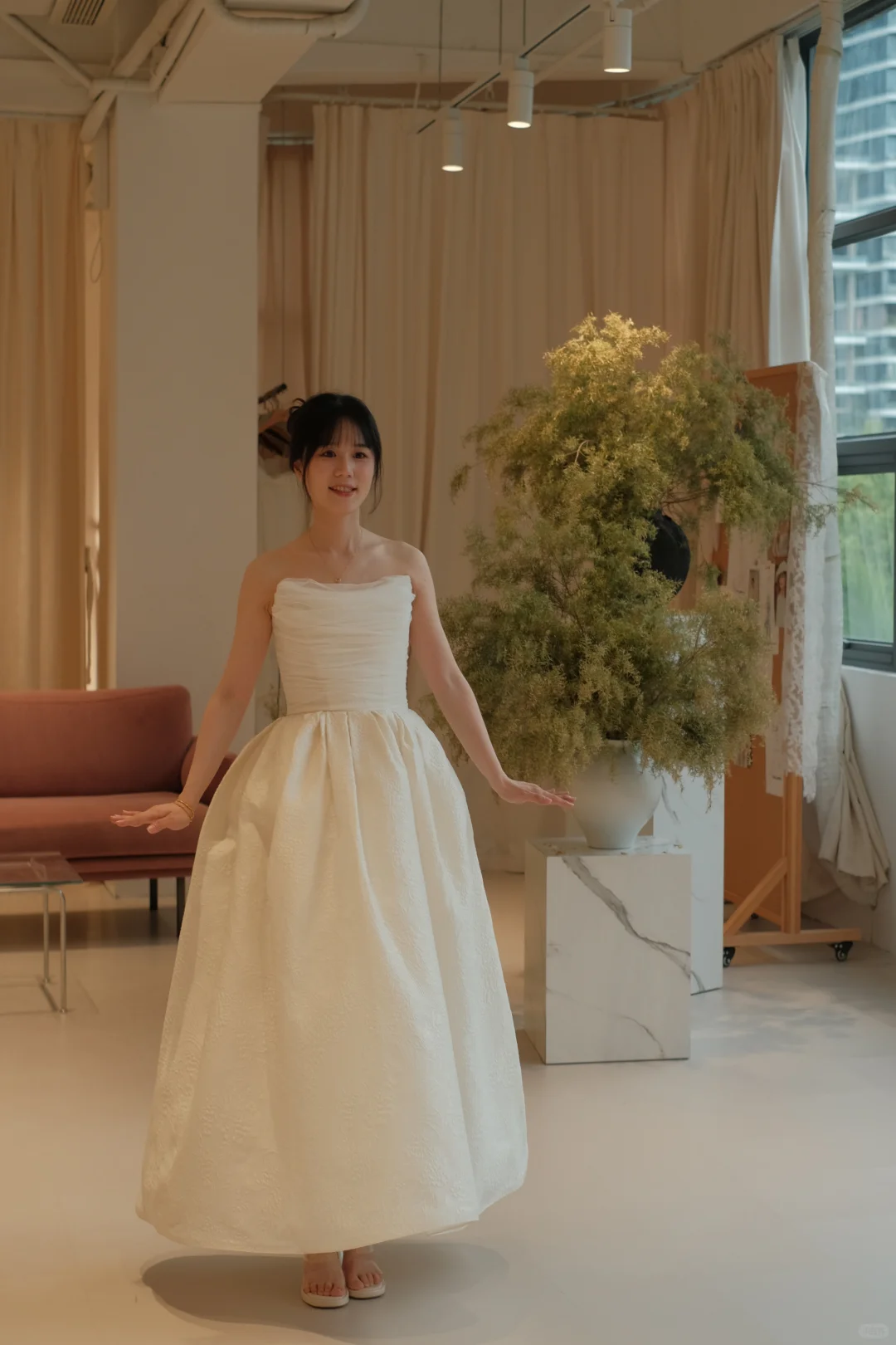 Simple Ball Gown Strapless Satin With Veil Long Wedding Dresses C4296