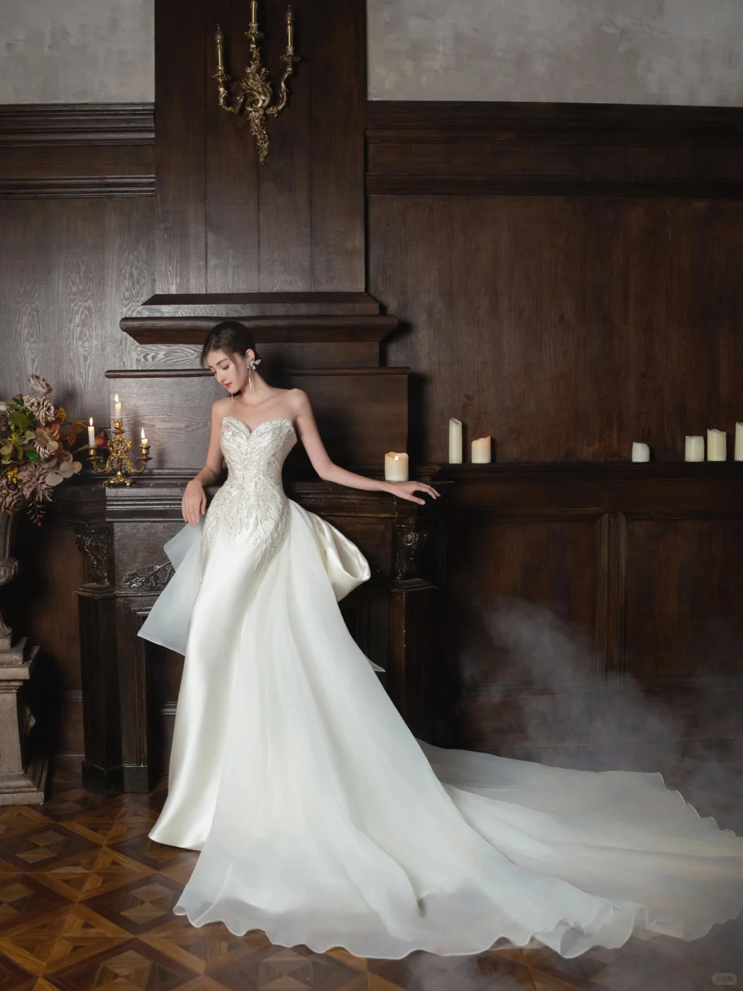 Timeless Mermaid Strapless Satin Sequin Beaded Long Wedding Dresses C4304