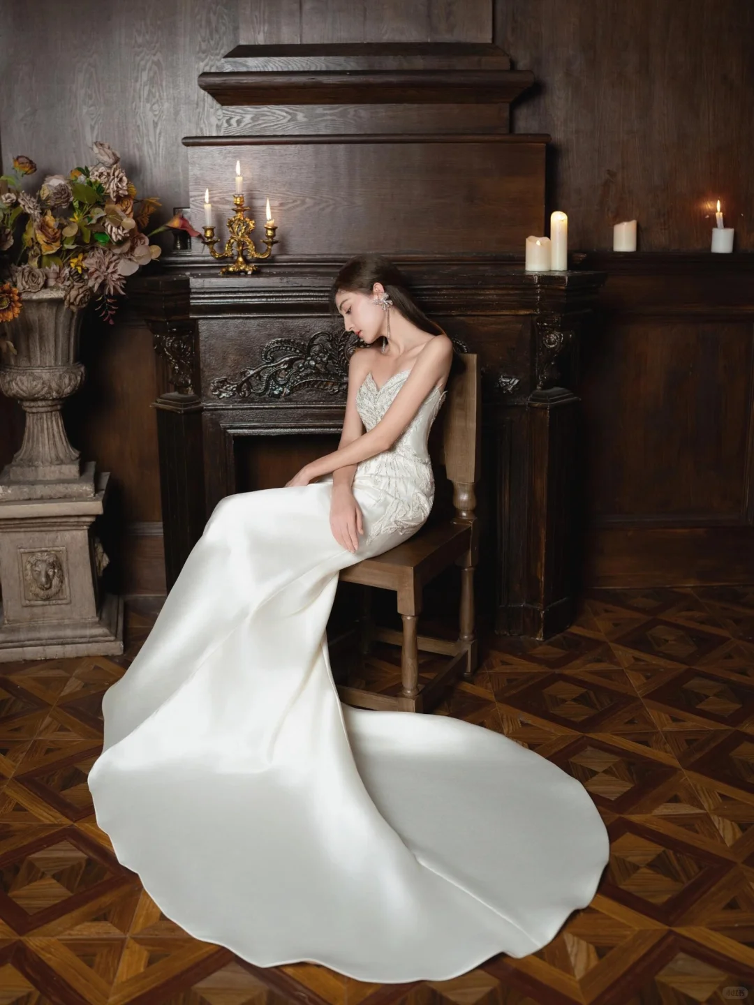 Timeless Mermaid Strapless Satin Sequin Beaded Long Wedding Dresses C4304