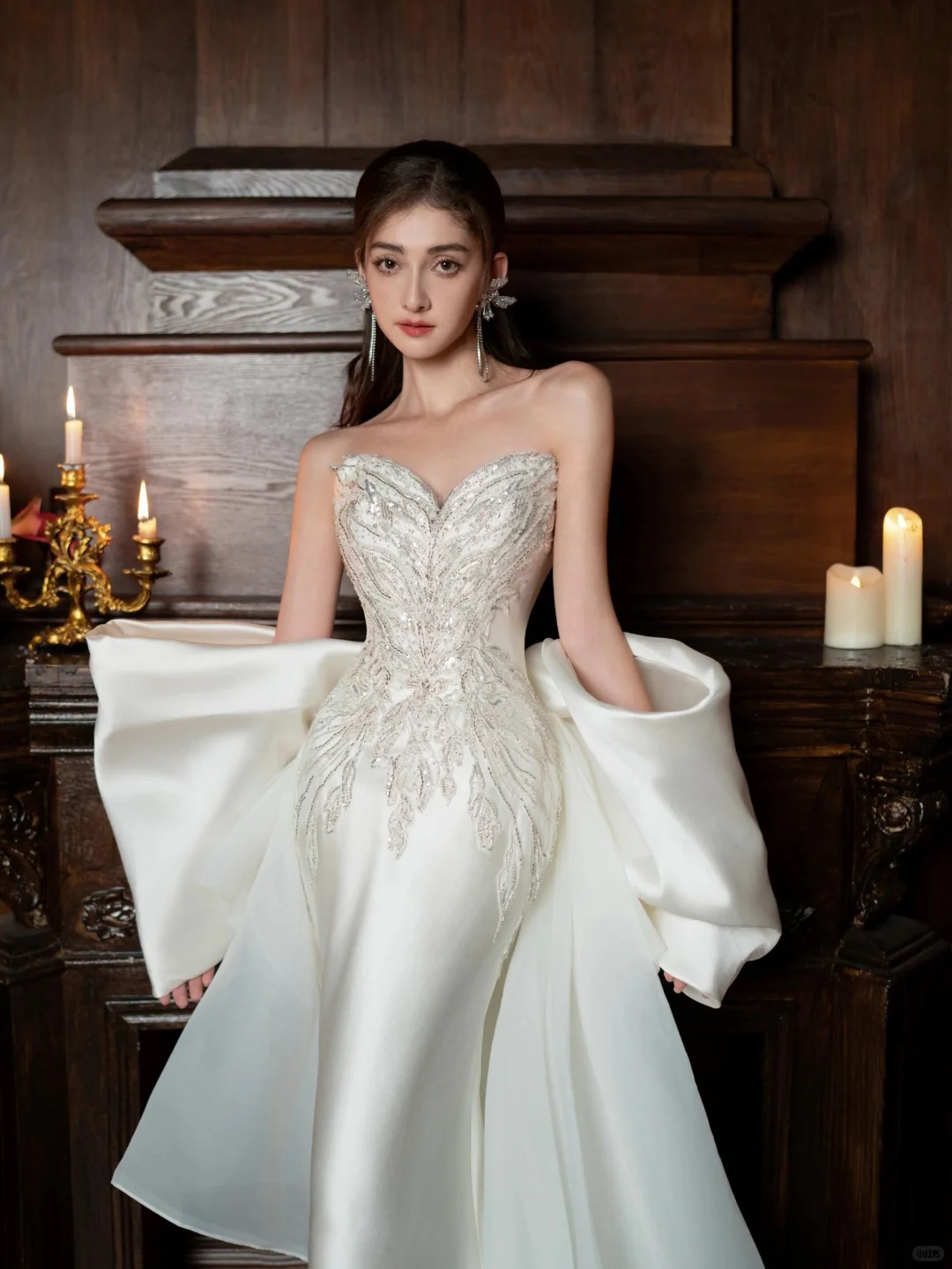 Timeless Mermaid Strapless Satin Sequin Beaded Long Wedding Dresses C4304