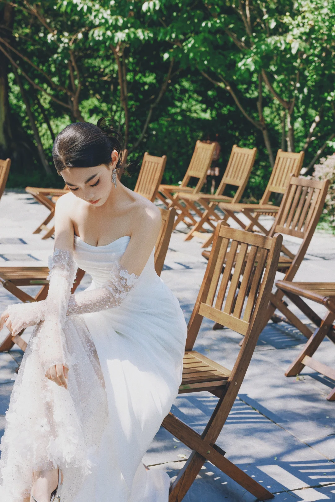 Unique Mermaid Strapless Satin Tulle Applqiue With Sleeves Long Wedding Dresses C4317