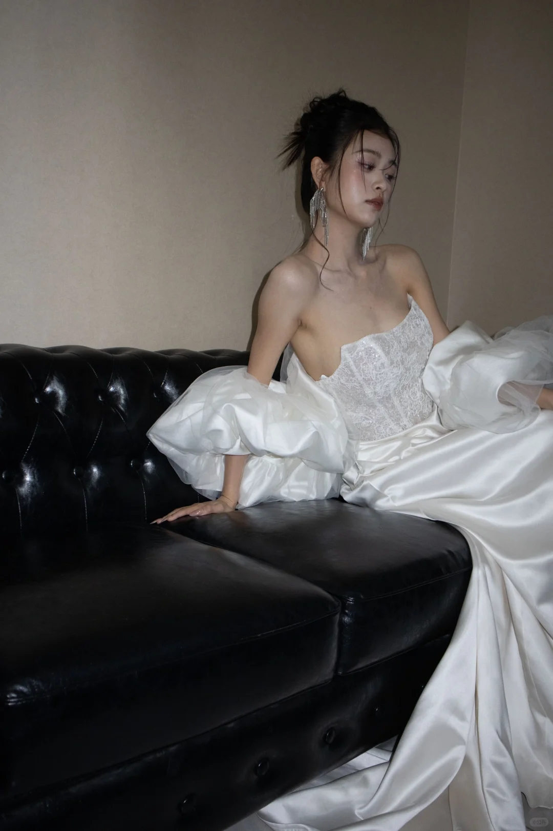 Elegant Mermaid Strapless Satin Lace Sequin Long Wedding Dresses C4318