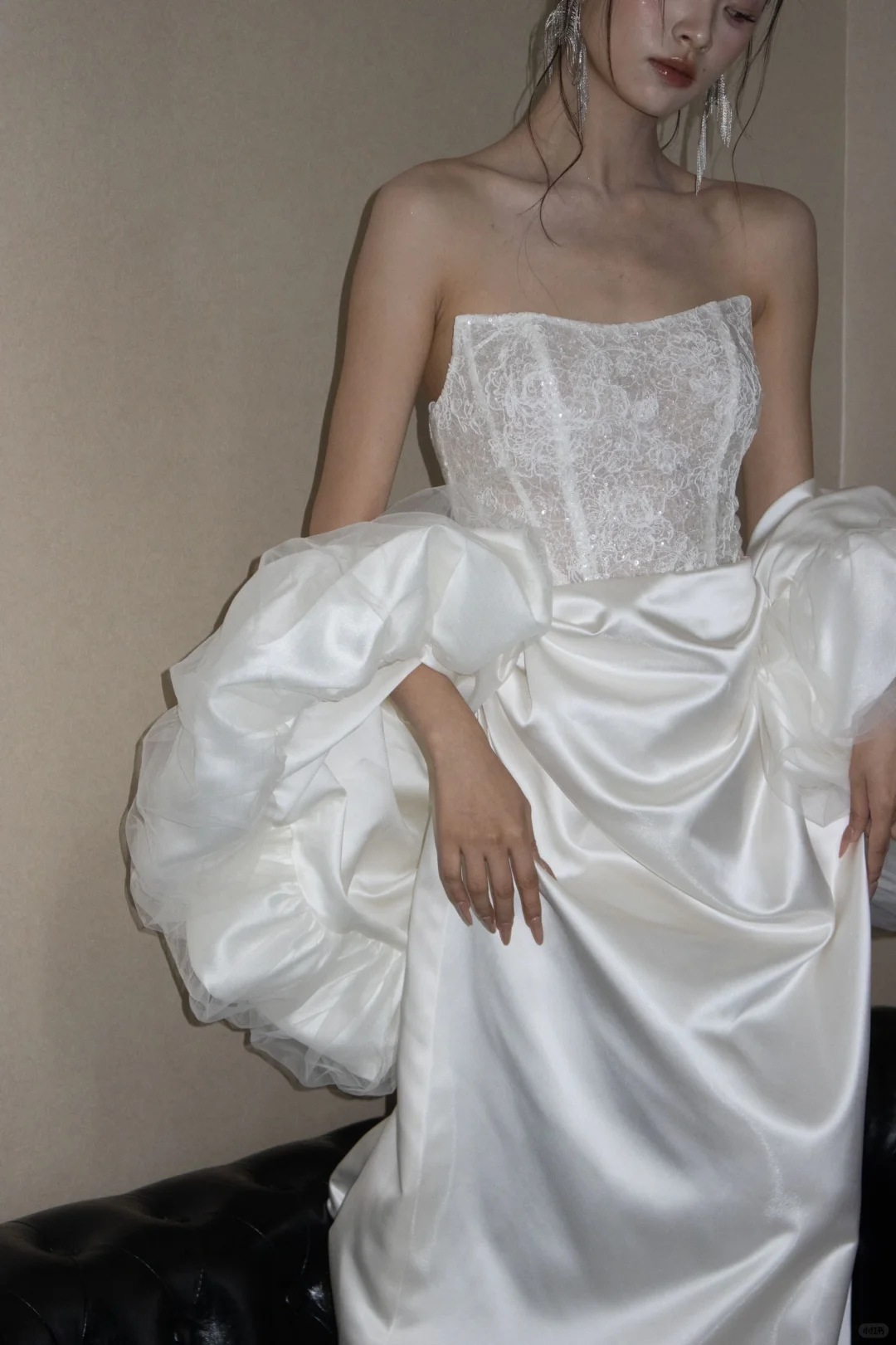 Elegant Mermaid Strapless Satin Lace Sequin Long Wedding Dresses C4318