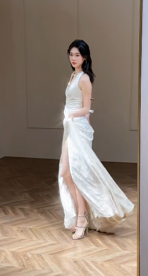 Dreamy A Line Halter Satin Slit Long Wedding Dresses C4329