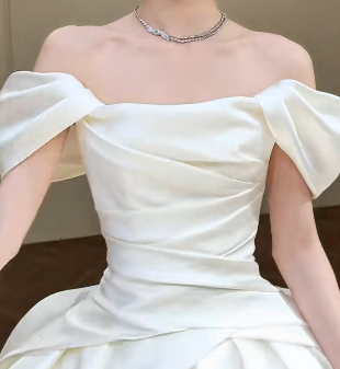 Elegant Ball Gown Off The Shoulder Satin Long Wedding Dresses C4330
