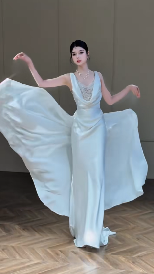 Timeless Mermaid Satin Beaded Long Wedding Dresses C4331