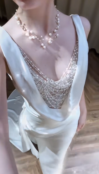 Timeless Mermaid Satin Beaded Long Wedding Dresses C4331