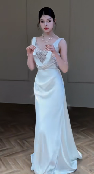 Timeless Mermaid Satin Beaded Long Wedding Dresses C4331