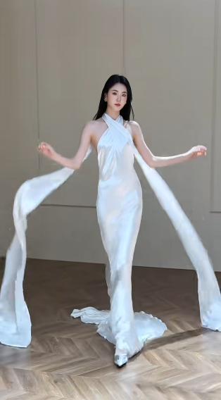 Chic Mermaid Halter Satin Long Wedding Dresses C4332