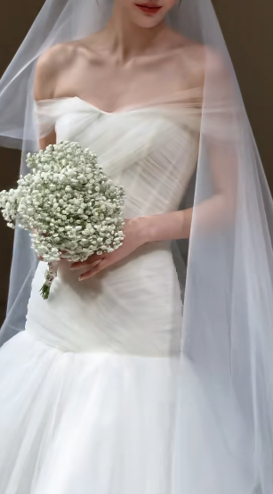 Dreamy Mermaid Off The Shoulder Tulle With Veil Long Wedding Dresses C4338