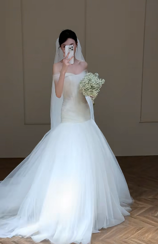 Dreamy Mermaid Off The Shoulder Tulle With Veil Long Wedding Dresses C4338