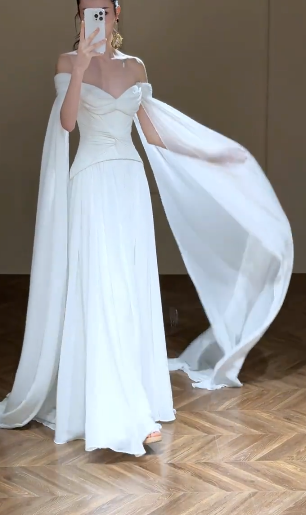 Eelgant A Line Off The Shoulder Chiffon Long Wedding Dresses C4343