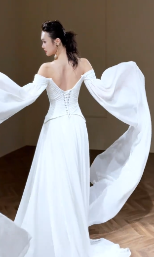 Eelgant A Line Off The Shoulder Chiffon Long Wedding Dresses C4343