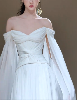 Eelgant A Line Off The Shoulder Chiffon Long Wedding Dresses C4343