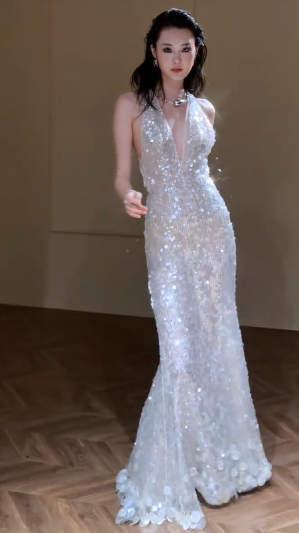 Timeless Mermaid Halter Sequin Long Wedding Dresses C4345