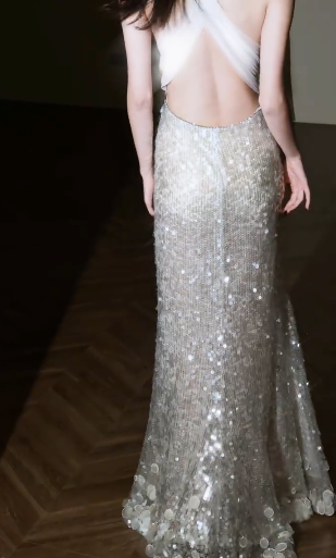 Timeless Mermaid Halter Sequin Long Wedding Dresses C4345