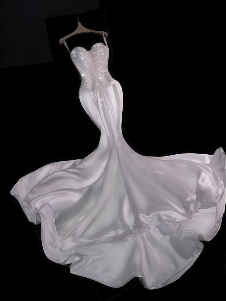 Stunning Mermaid Sweetheart Satin Sequin Long Wedding Dresses C4347