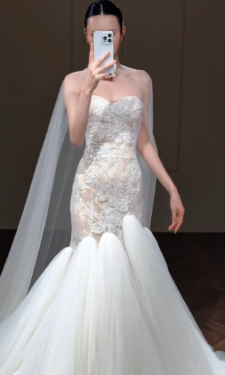 Dreamy Mermaid Sweetheart Tulle Lace Long Wedding Dresses C4350