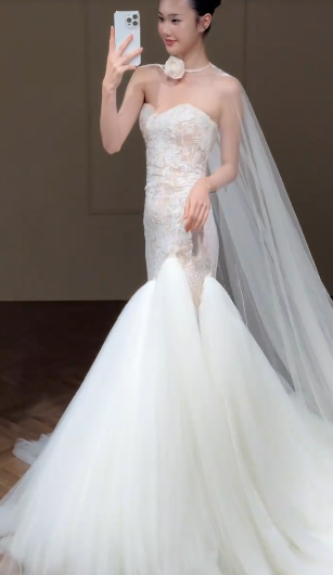 Dreamy Mermaid Sweetheart Tulle Lace Long Wedding Dresses C4350