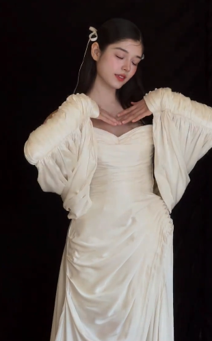 Unique A Line Strapless Satin With Sleeves Long Wedding Dresses C4358