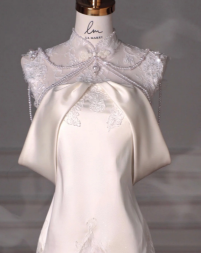 Gorgeous Mermaid Satin Lace Beads Long Wedding Dresses C4372