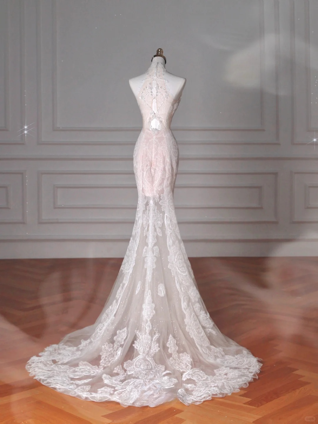 Dreamy Mermaid Halter Tulle Lace With Veil Long Wedding Dresses C4382