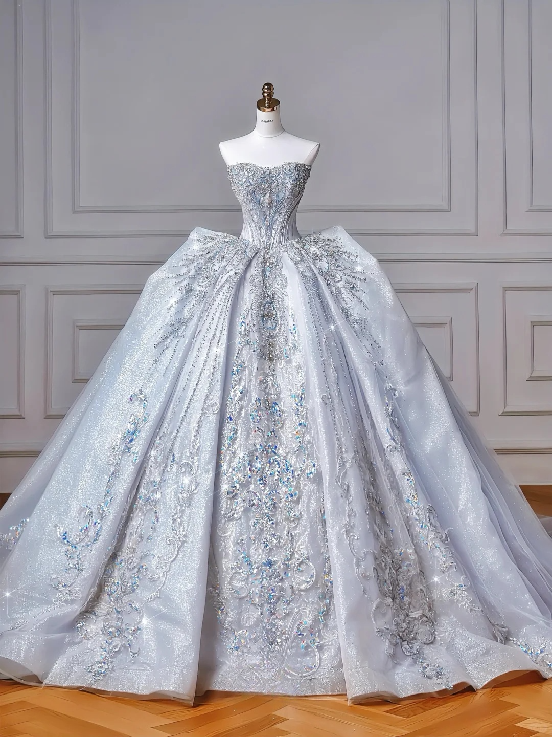 Timeless Ball Gown Strapless Tulle Sequin Beads Long Wedding Dresses C4383