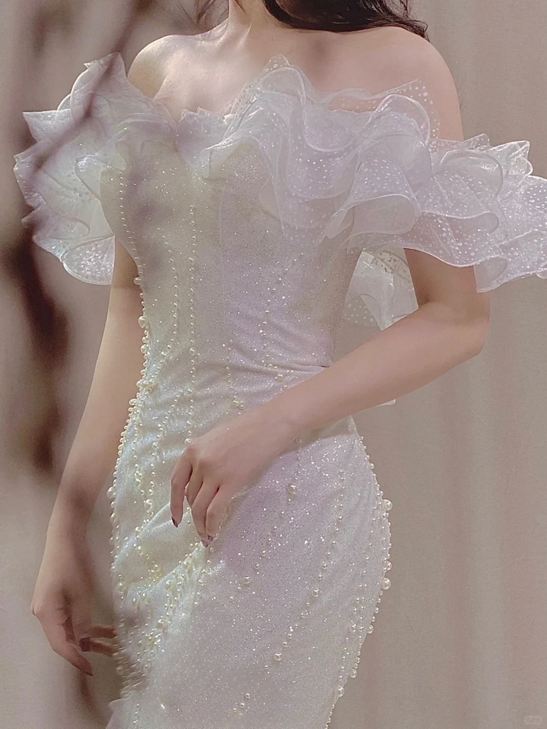 Stunning Mermaid Off The Shoulder Satin Sequin Beads Long Wedding Dresses C4386