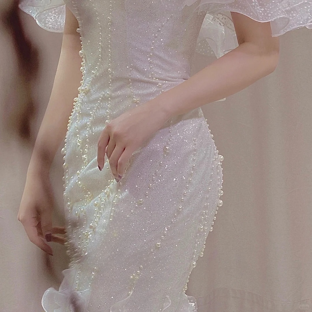 Stunning Mermaid Off The Shoulder Satin Sequin Beads Long Wedding Dresses C4386