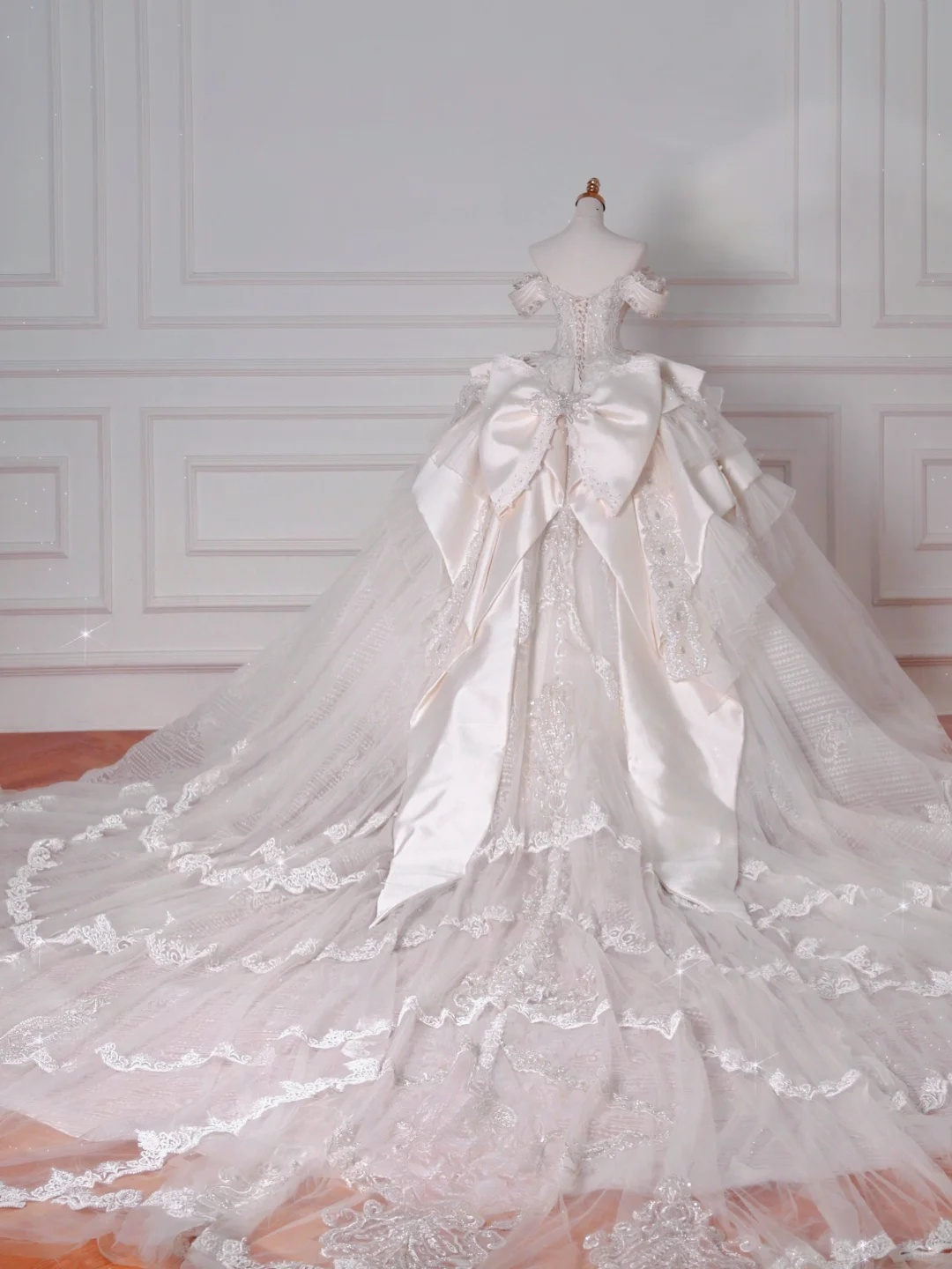 Timeless Ball Gown Off The Shoulder Satin Tulle Lace Sequin Beads Long Wedding Dresses C4388