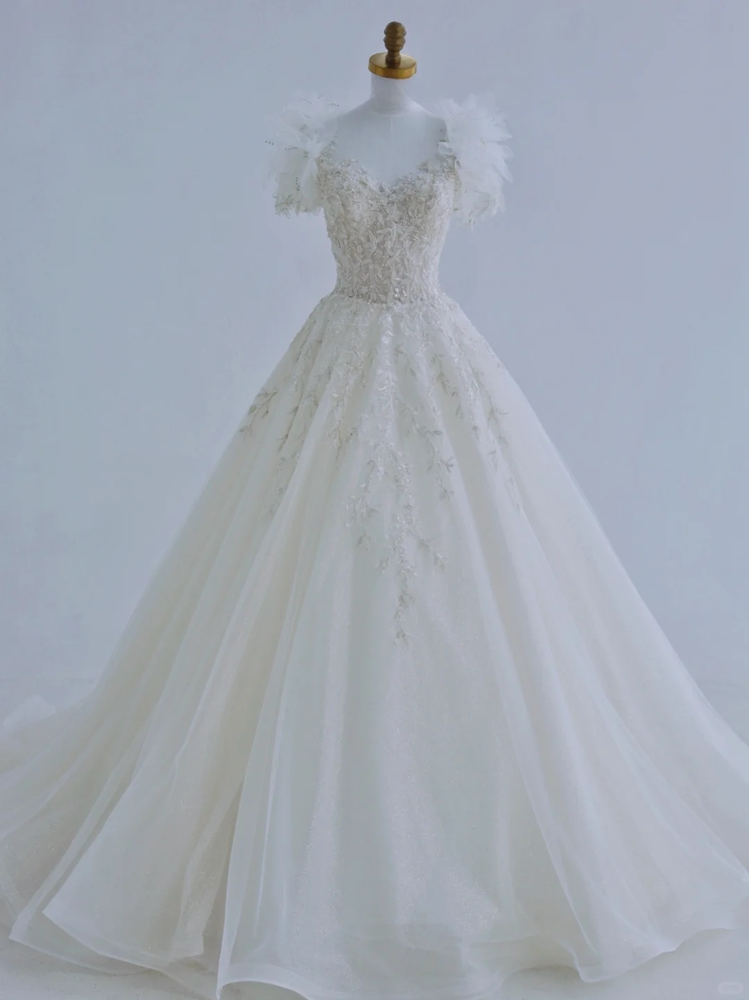 Unique A Line Tulle Sequin Beads Applique Short Sleeves Long Wedding Dresses C4389