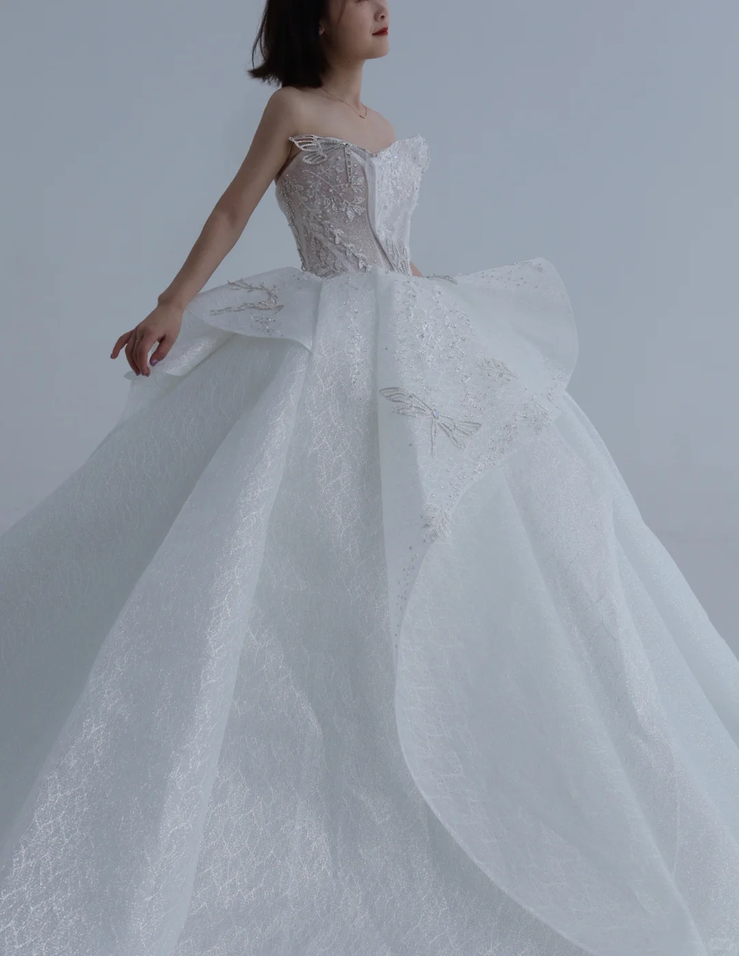 Timeless Ball Gown Strapless Satin Sequin Beads Long Wedding Dresses C4395