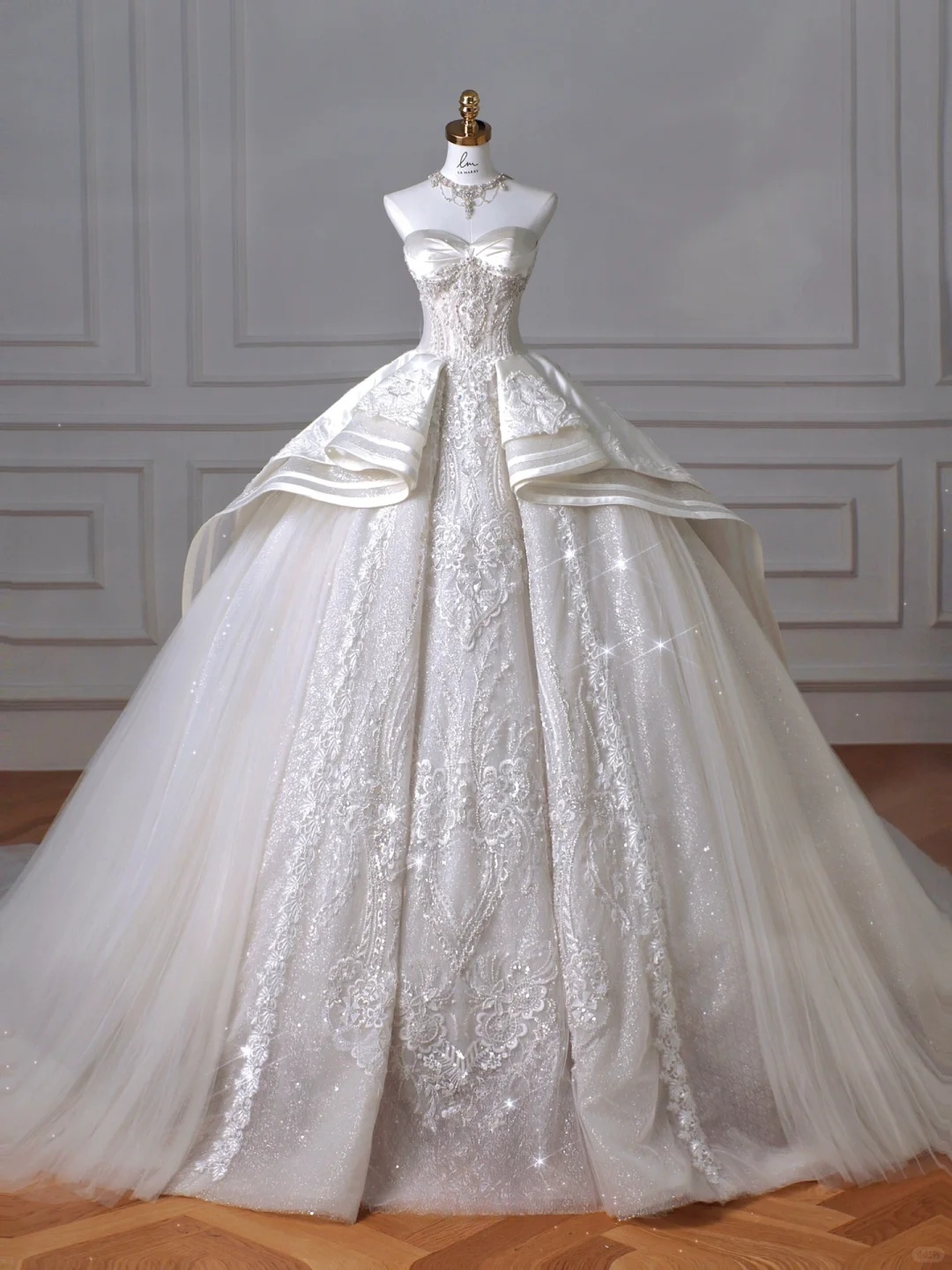 Timeless Ball Gown Strapless Satin Tulle Sequin Lace Long Wedding Dresses C4398