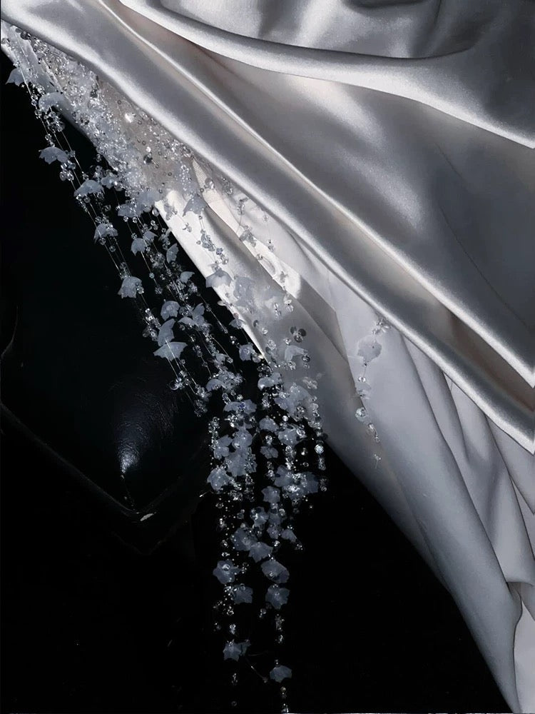 Gorgeous Mermaid Spaghetti Straps Satin Sequin Beads Long Wedding Dresses C4406