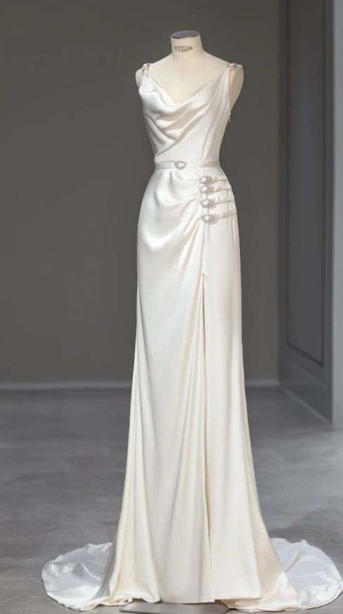 Dreamy Mermaid Spaghetti Straps Satin Long Wedding Dresses C4425