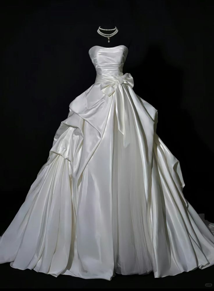 Dreamy Ball Gown Strapless Satin Long Wedding Dresses C4433