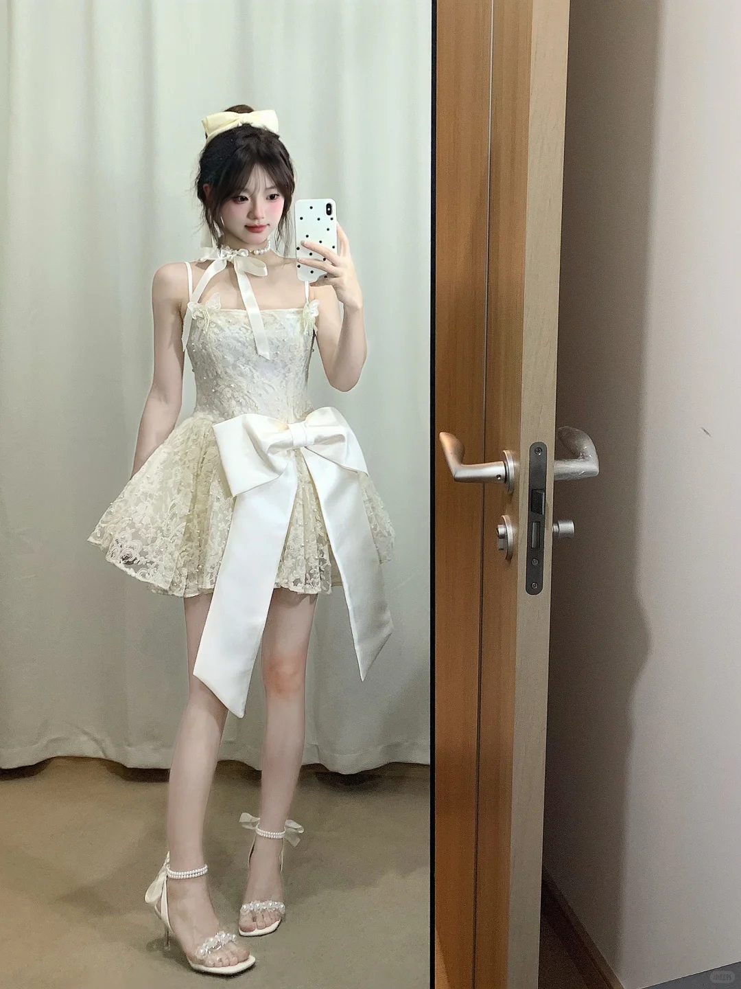 Pretty A Line Sapghetti Straps Lace With Bow Short Homecoming Dress 18th Birthday Outfits C4459