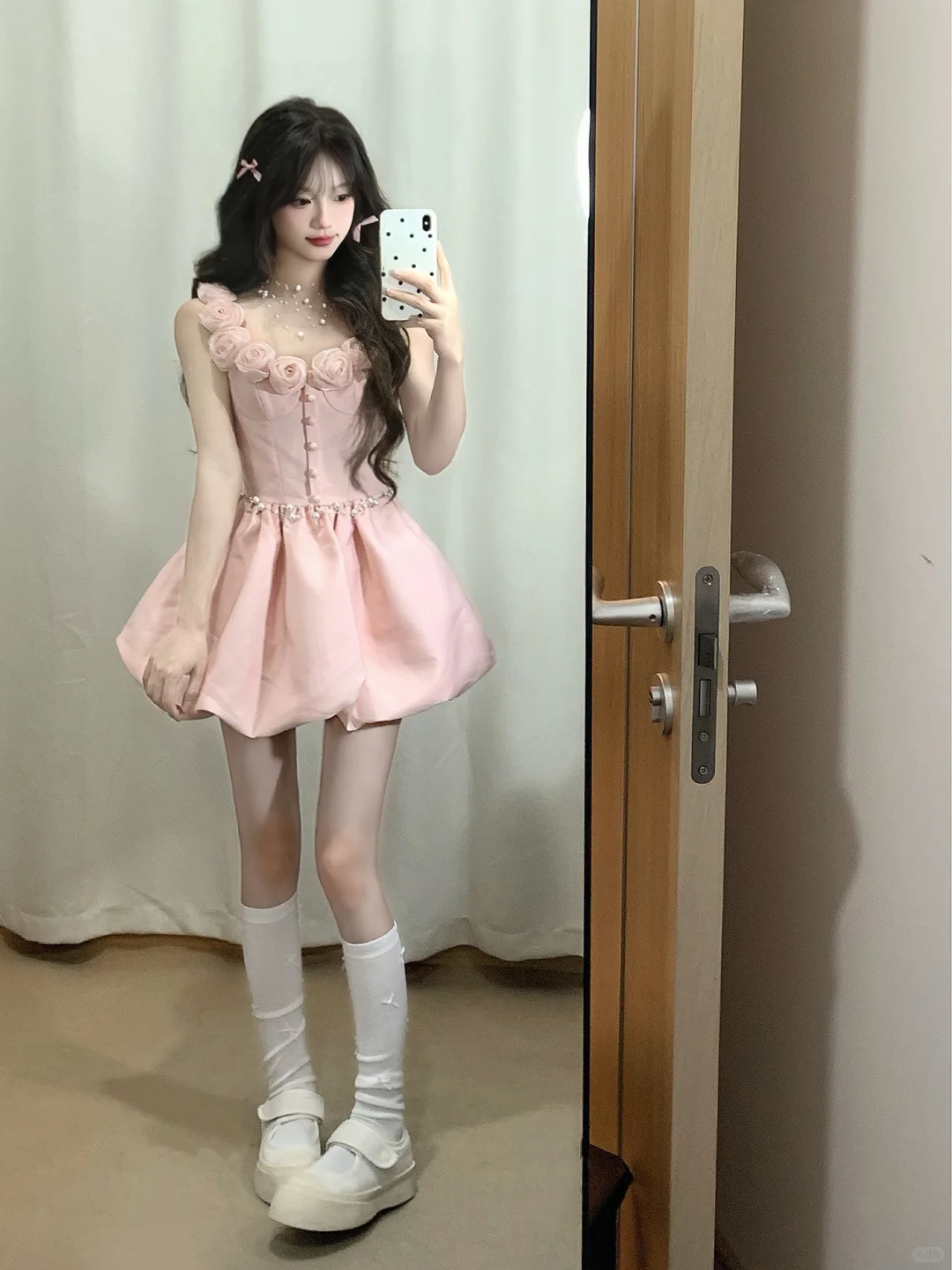 Pink A Line Spaghetti Straps Satin Flowers Short Homecoming Dress 18th Birthday Outfits C4461