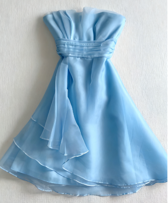 Cute A Line Strapless Satin Chiffon Short Homecoming Dress 18th Birthday Outfits C4472