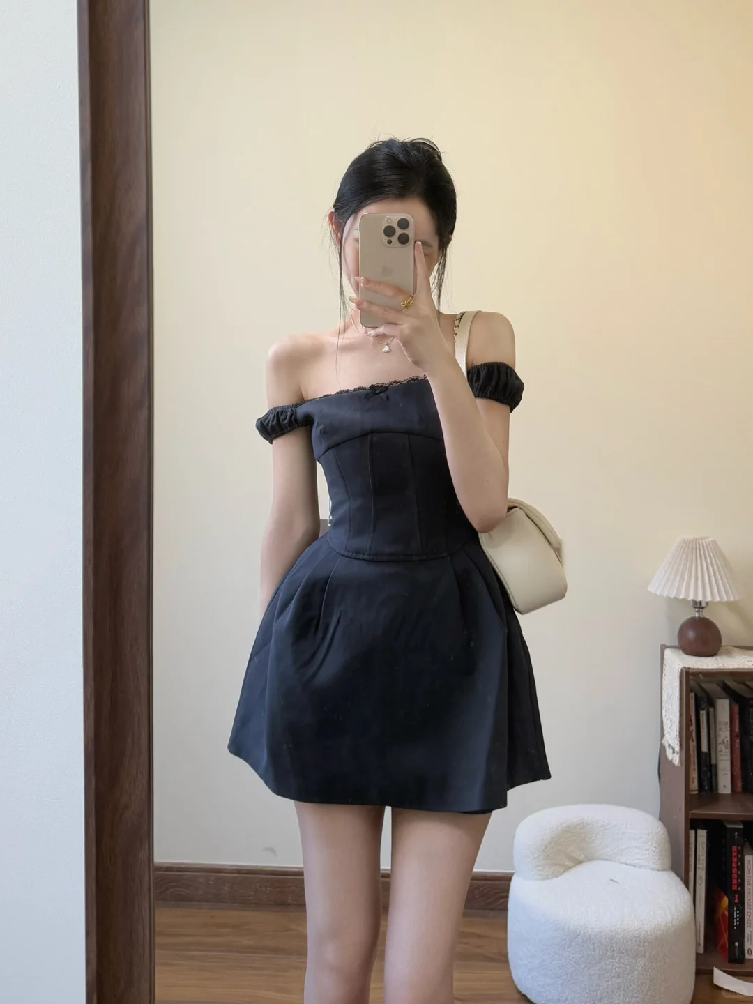 Black A Line Off The Shoulder Satin Short Homecoming Dress 16th Birthday Outfits C4475