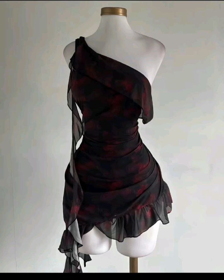 Pretty Mermaid One Shoulder Chiffon Printed Ruffles Short Homecoming Dress 16th Birthday Outfits C4514