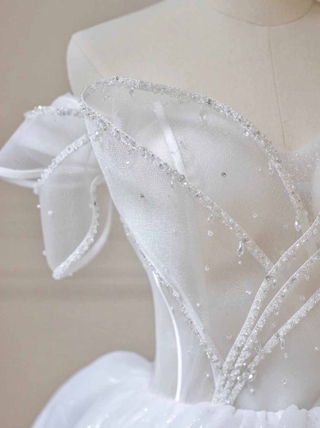 Timeless Ball Gown Off The Shoulder Tulle Sequin Long Wedding Dresses C4538