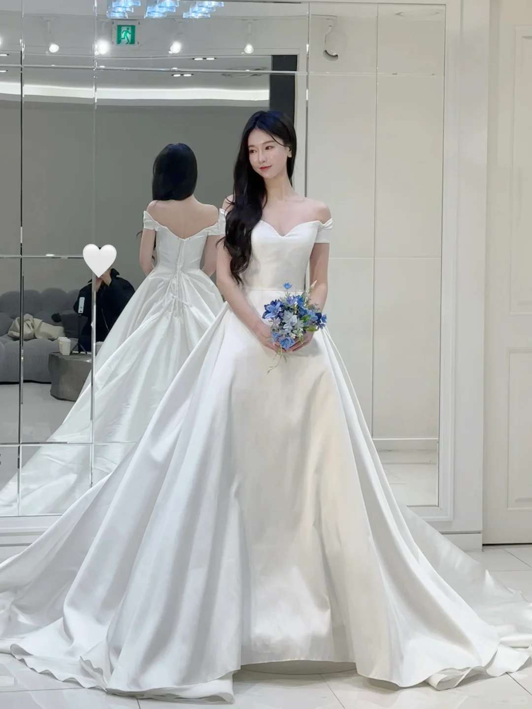 Elegant Ball Gown Off The Shoulder Satin Long Wedding Dresses C4541