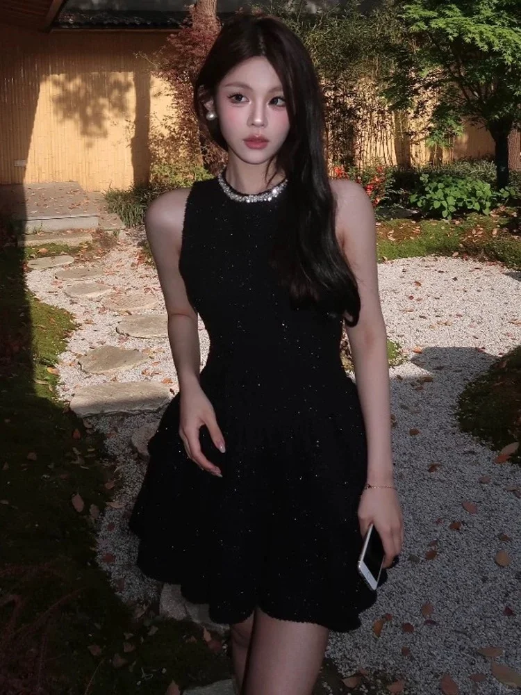 Sweet 16th Black A Line Halter Satin Sequin Short Homecoming Dress Birthday Outfits C4543